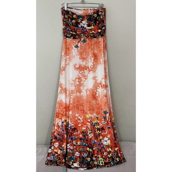 Caroline Morgan Strapless Colorful Dress Floral Print Strapless Size AUS10 Boho - Picture 2 of 8